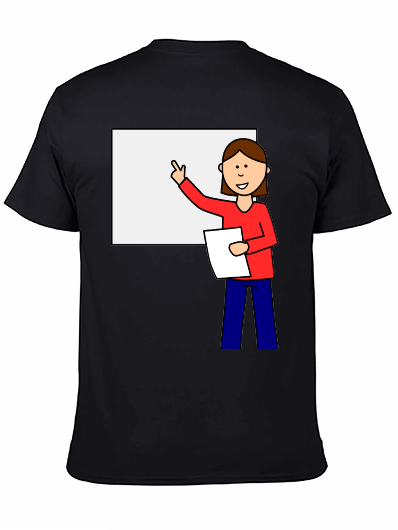 Cartoon Teacher Graphic Tee - Unisex Black T-Shirt