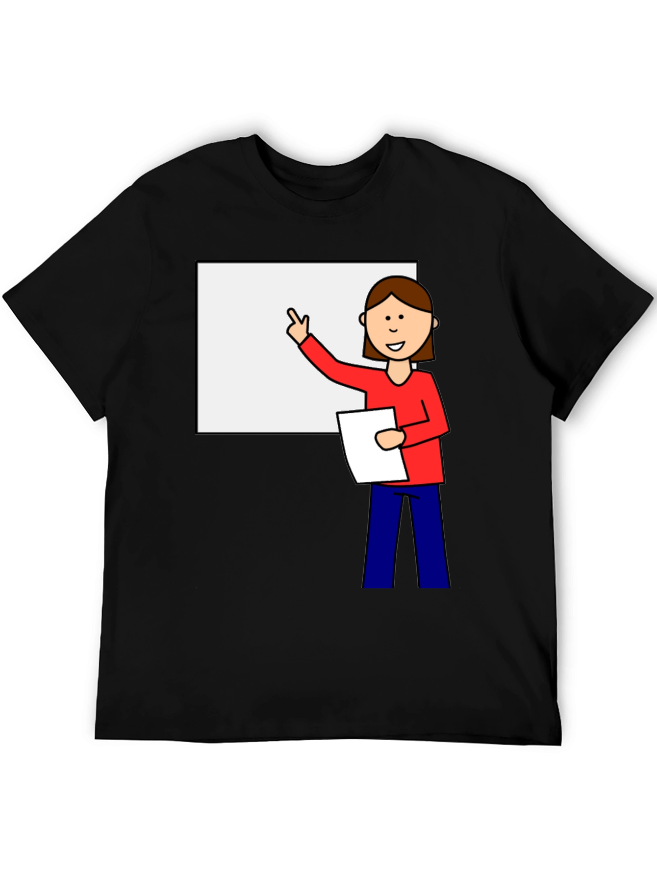 Cartoon Teacher Graphic Tee - Unisex Black T-Shirt