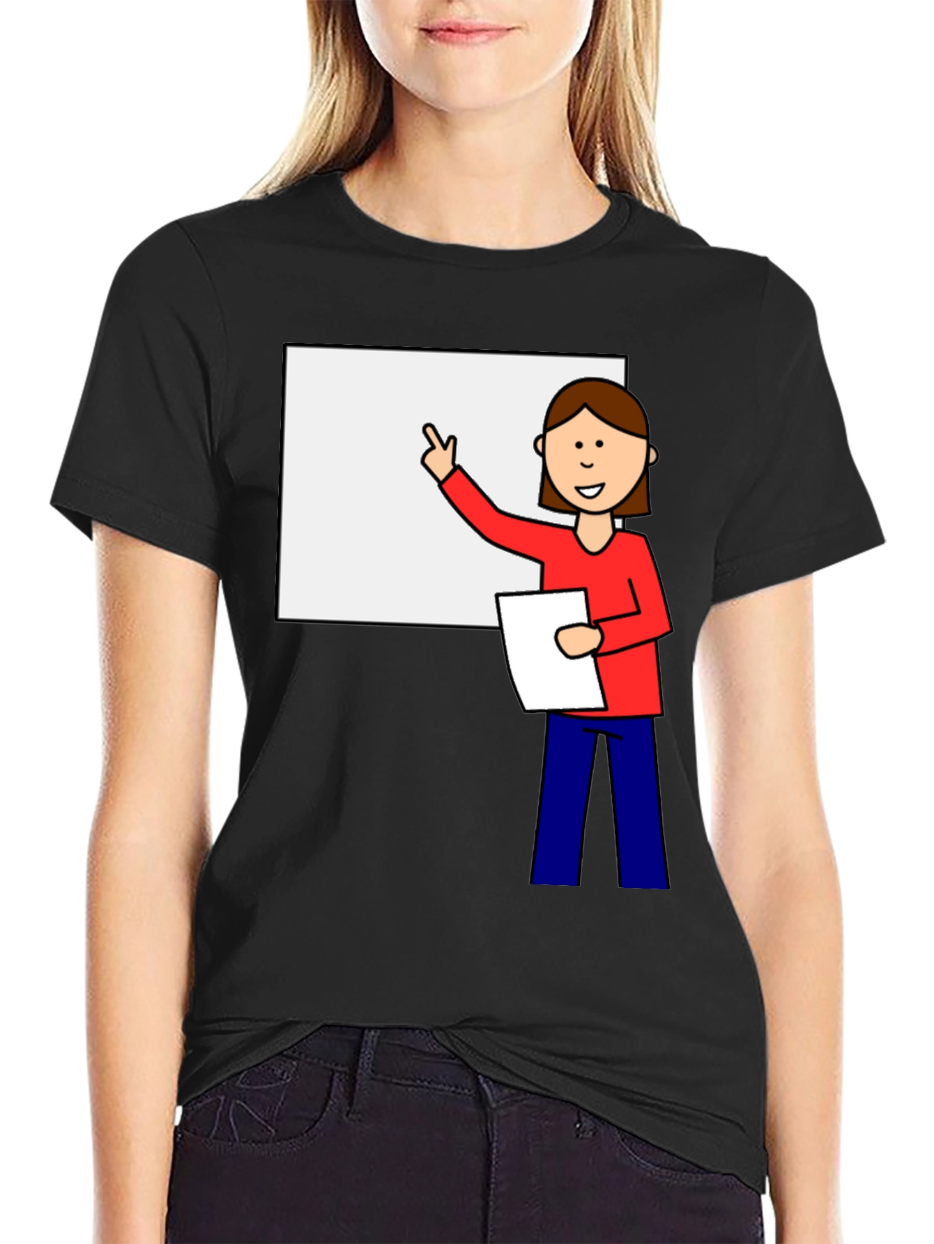Cartoon Teacher Graphic Tee - Unisex Black T-Shirt