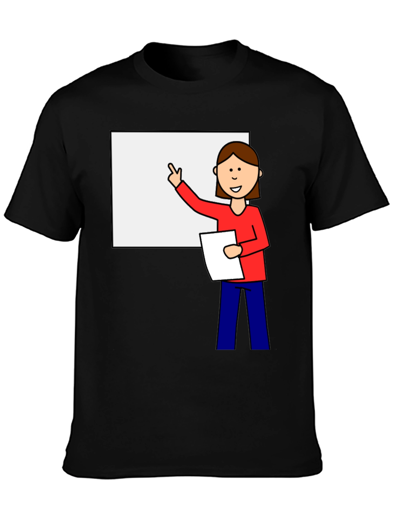 Cartoon Teacher Graphic Tee - Unisex Black T-Shirt