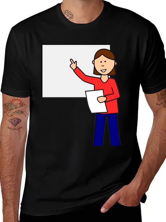 Cartoon Teacher Graphic Tee - Unisex Black T-Shirt