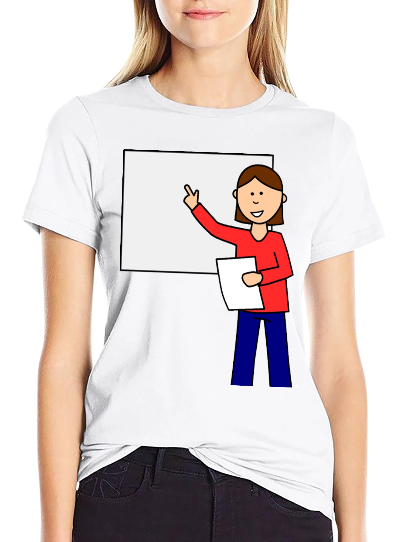 Cartoon Teacher Graphic Tee - Unisex Black T-Shirt