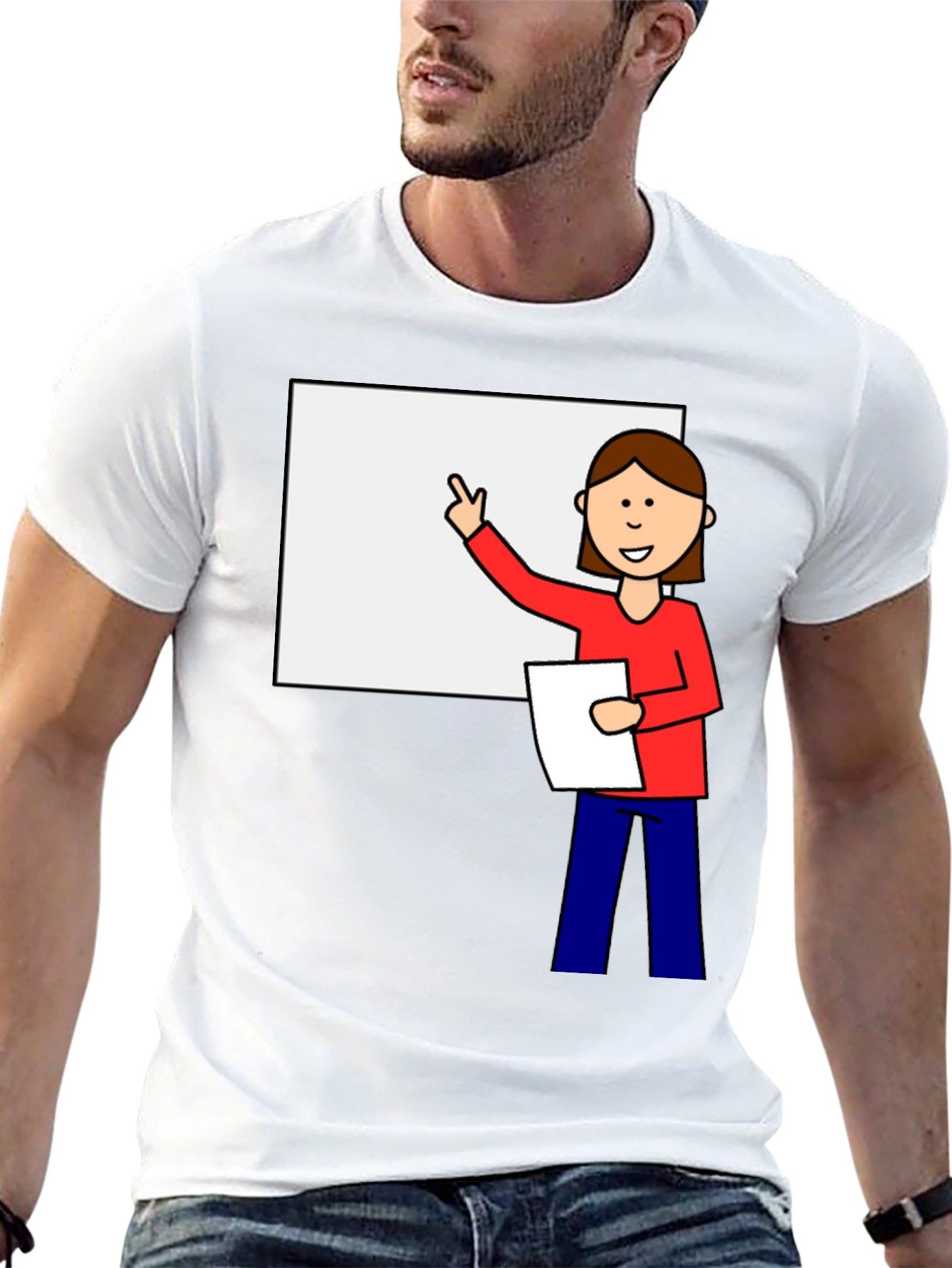 Cartoon Teacher Graphic Tee - Unisex Black T-Shirt