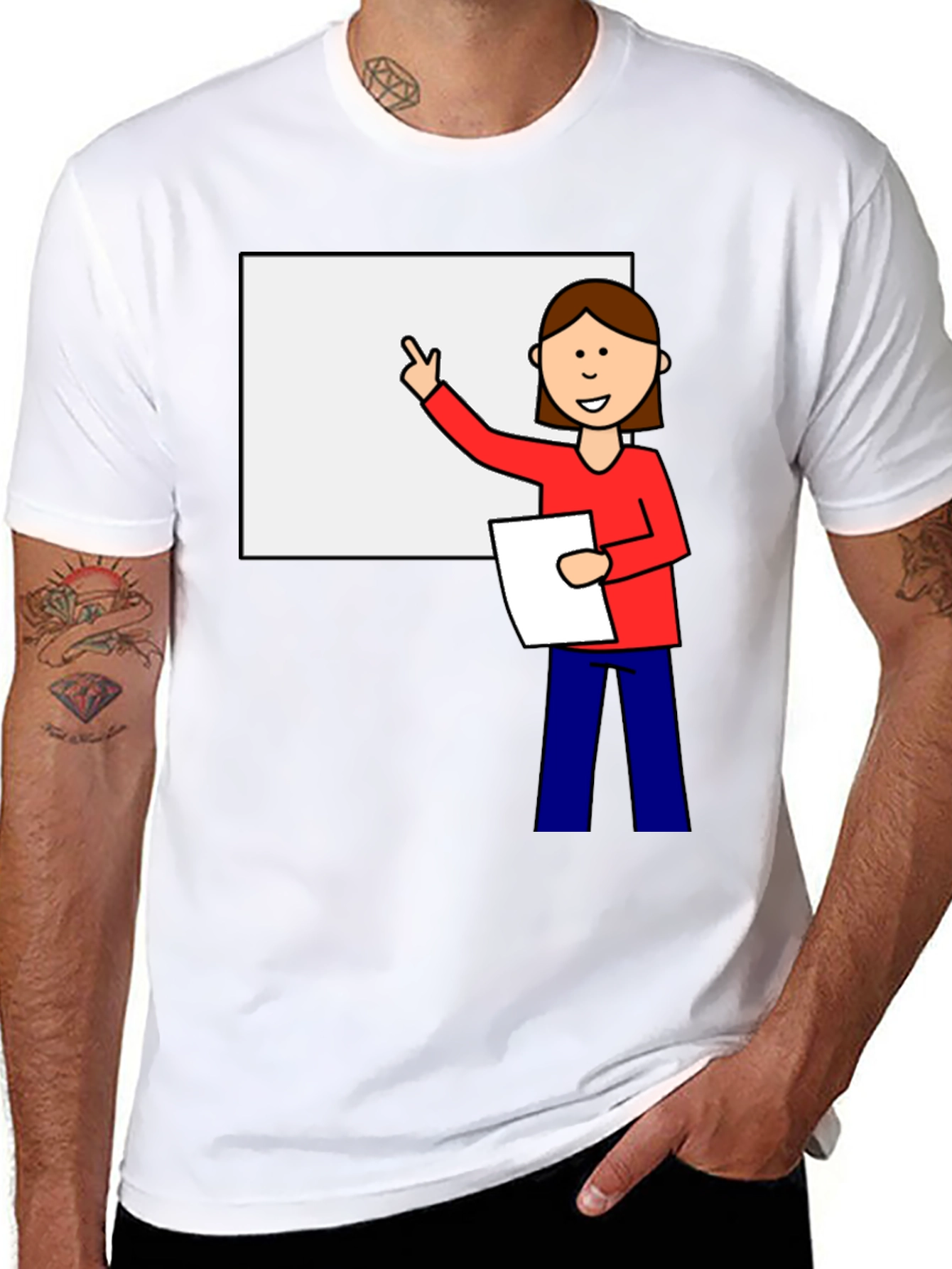 Cartoon Teacher Graphic Tee - Unisex Black T-Shirt
