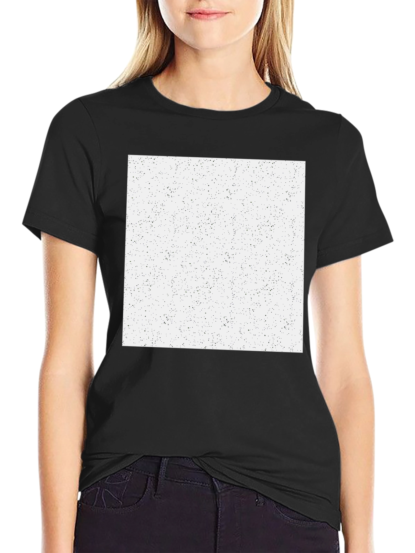 Mens Black T-Shirt with Speckled White Square Graphic