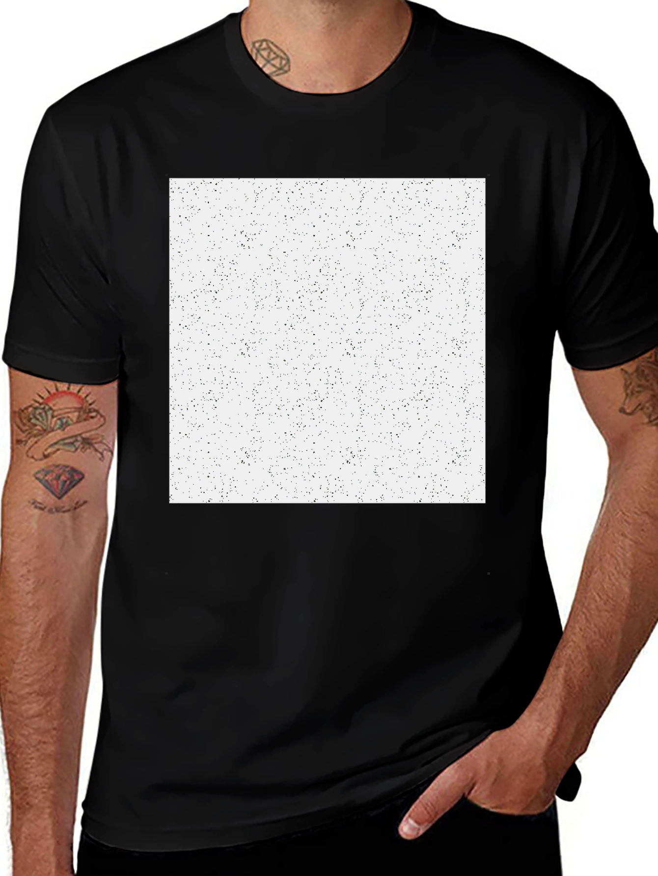 Mens Black T-Shirt with Speckled White Square Graphic