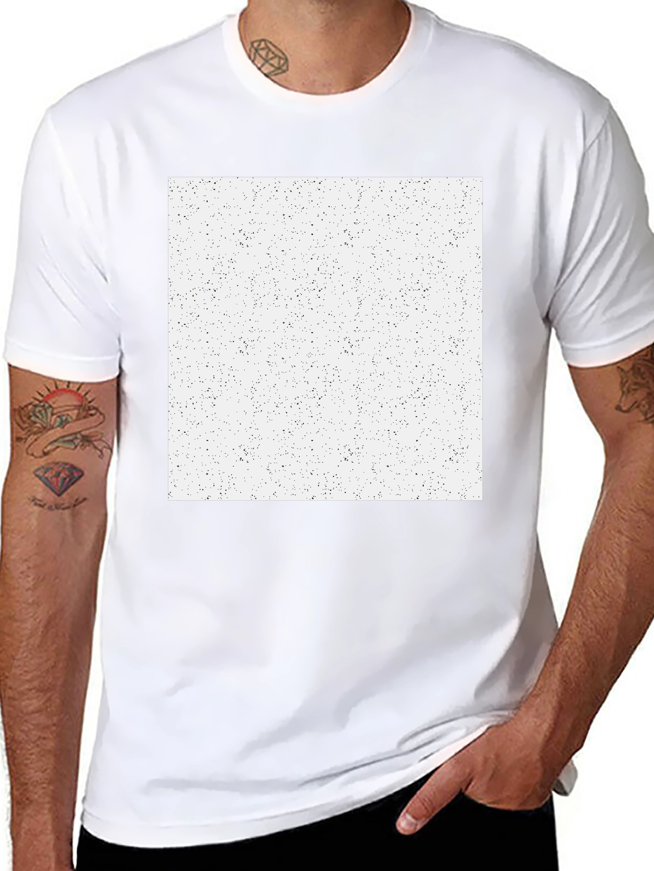 Mens Black T-Shirt with Speckled White Square Graphic