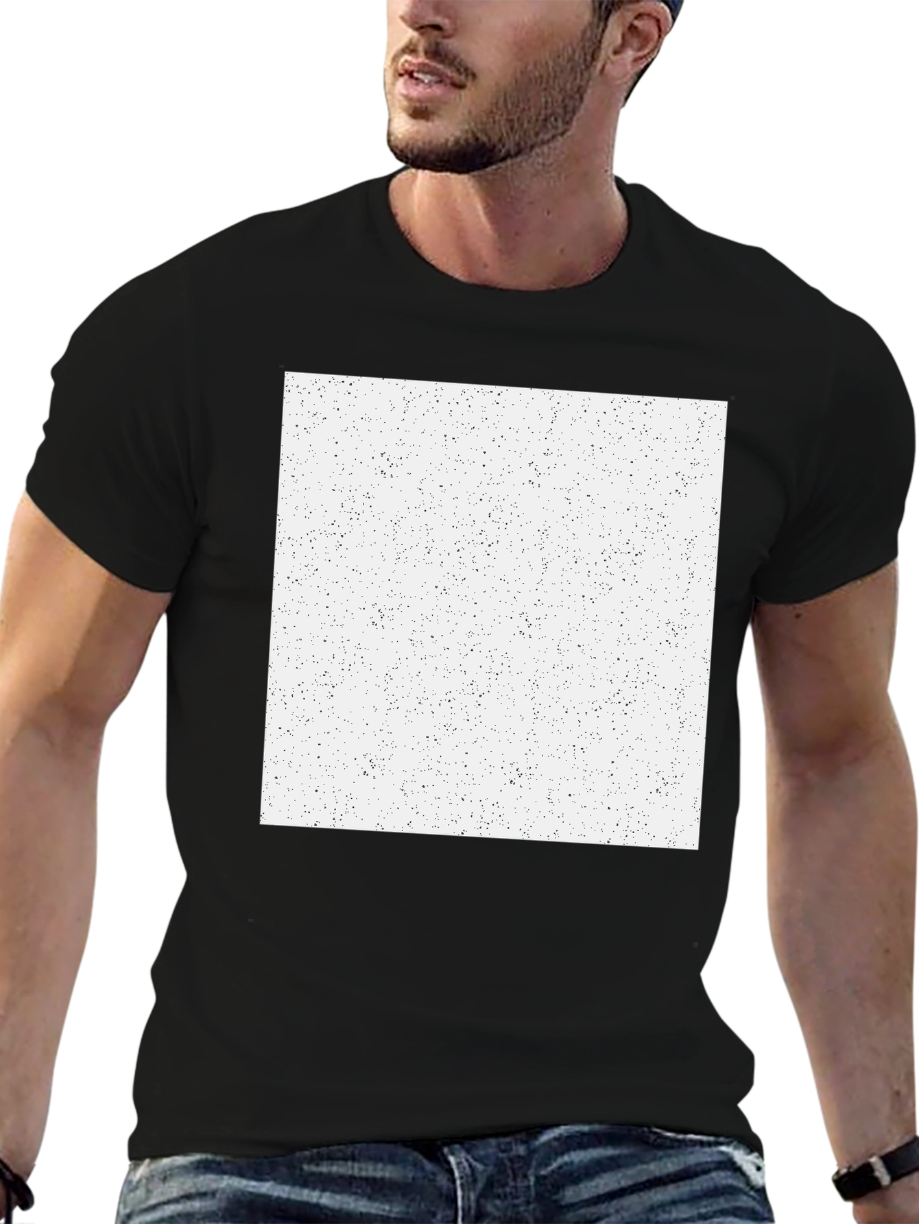 Mens Black T-Shirt with Speckled White Square Graphic