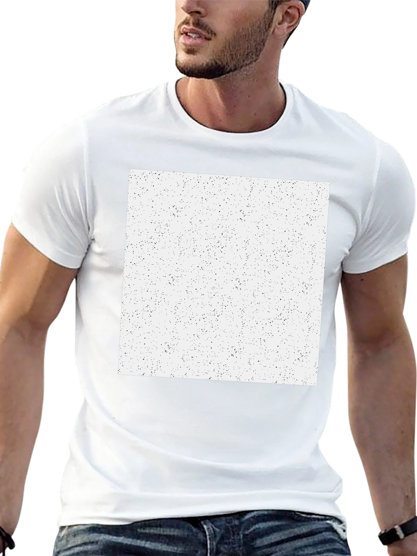 Mens Black T-Shirt with Speckled White Square Graphic
