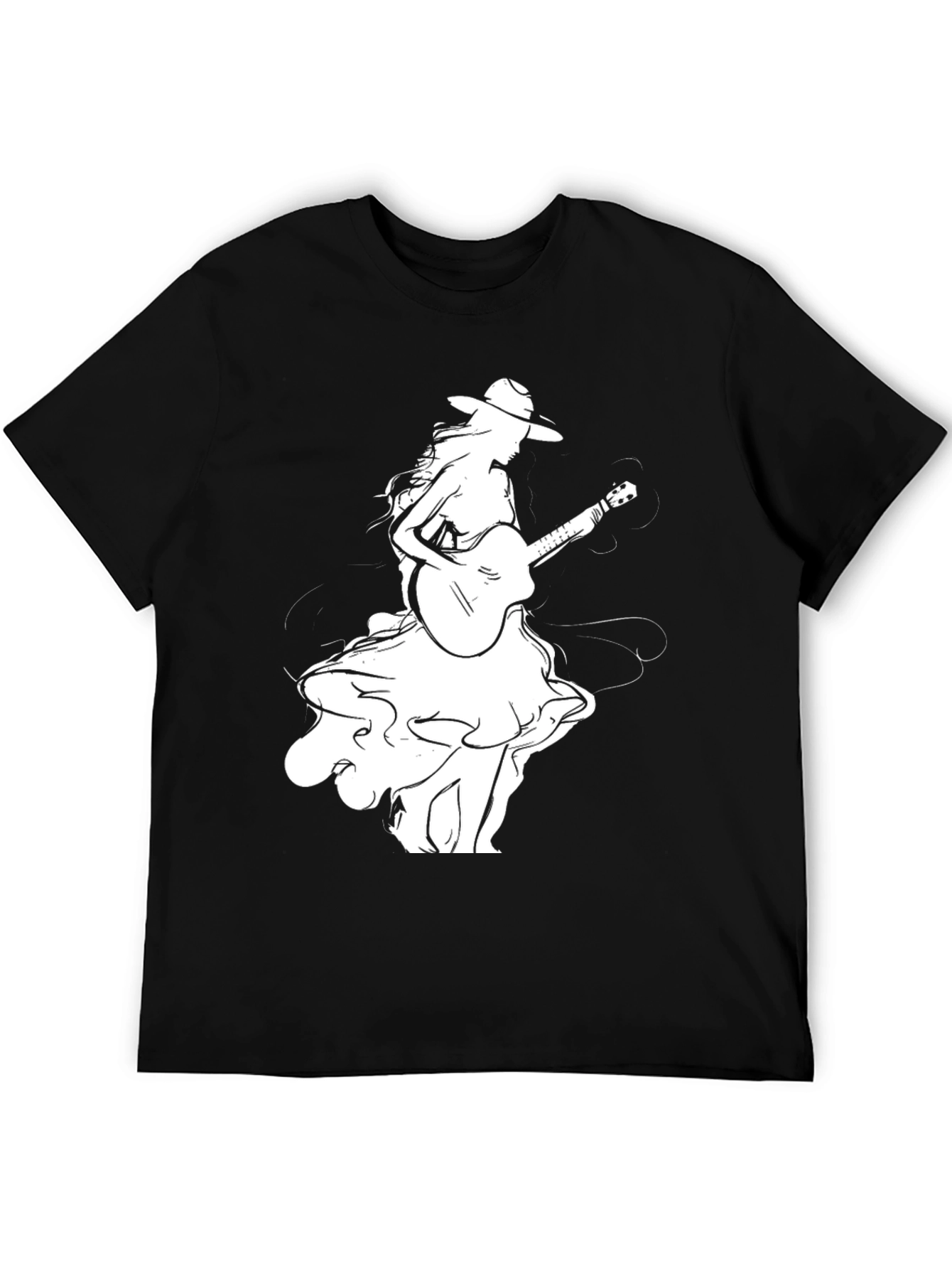 Guitar Girl Graphic Tee - Stylish Black T-Shirt