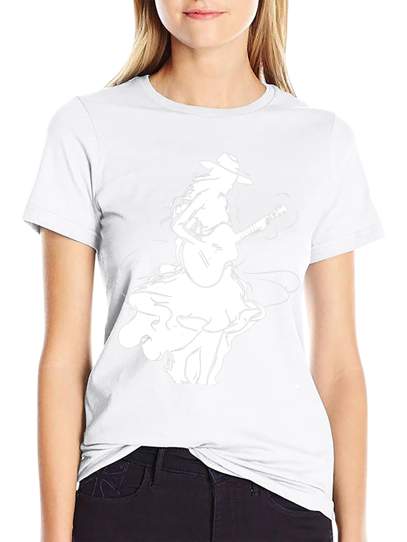 Guitar Girl Graphic Tee - Stylish Black T-Shirt