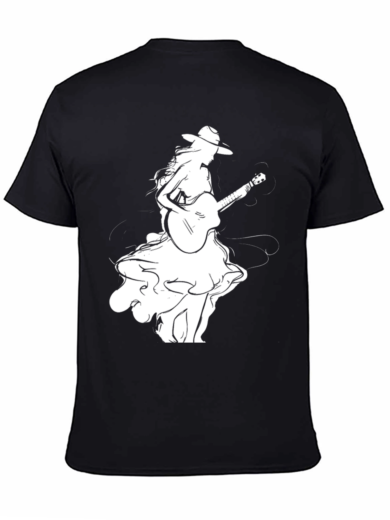 Guitar Girl Graphic Tee - Stylish Black T-Shirt