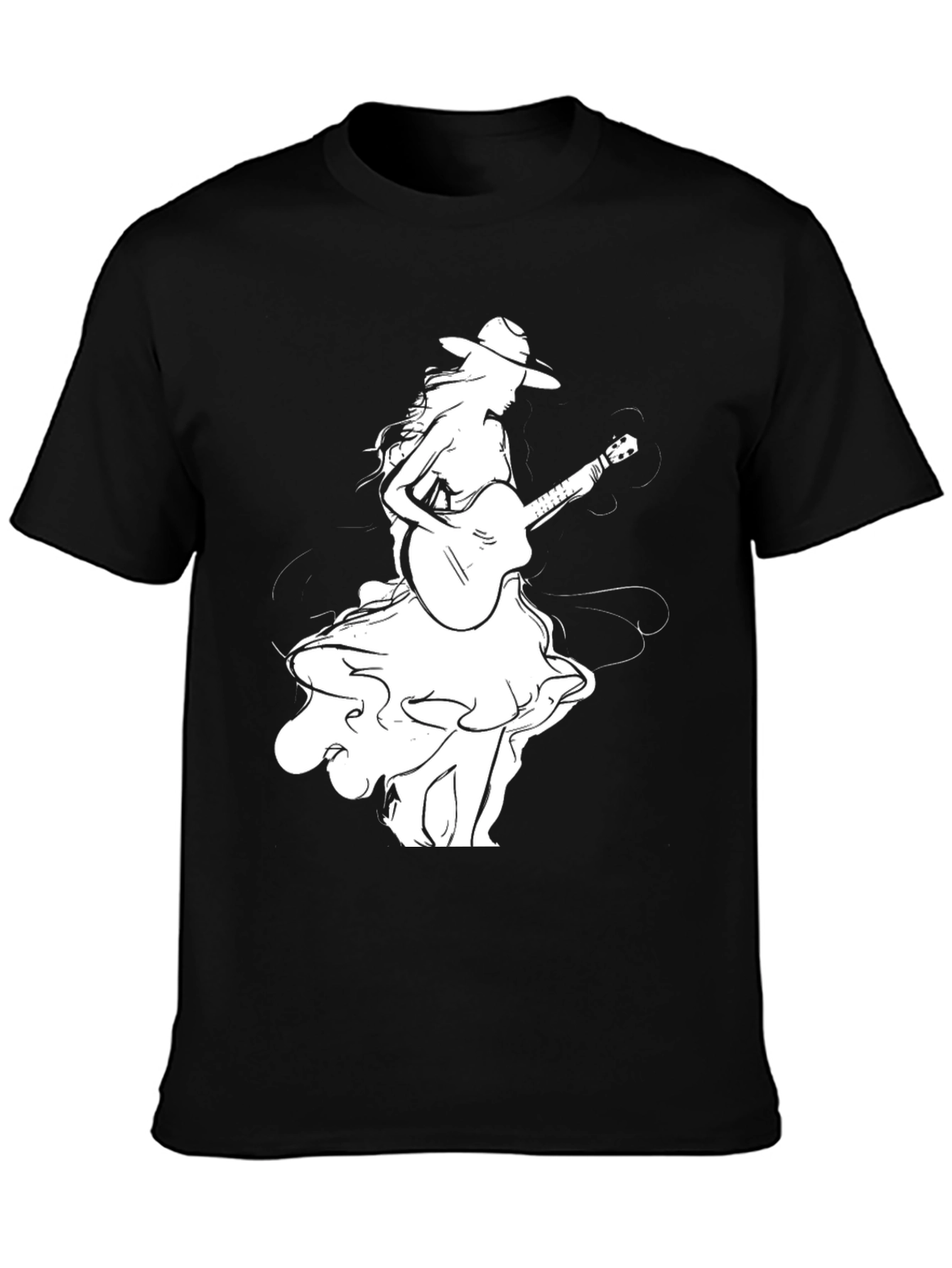 Guitar Girl Graphic Tee - Stylish Black T-Shirt