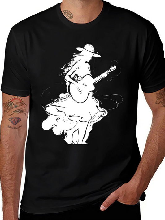 Guitar Girl Graphic Tee - Stylish Black T-Shirt