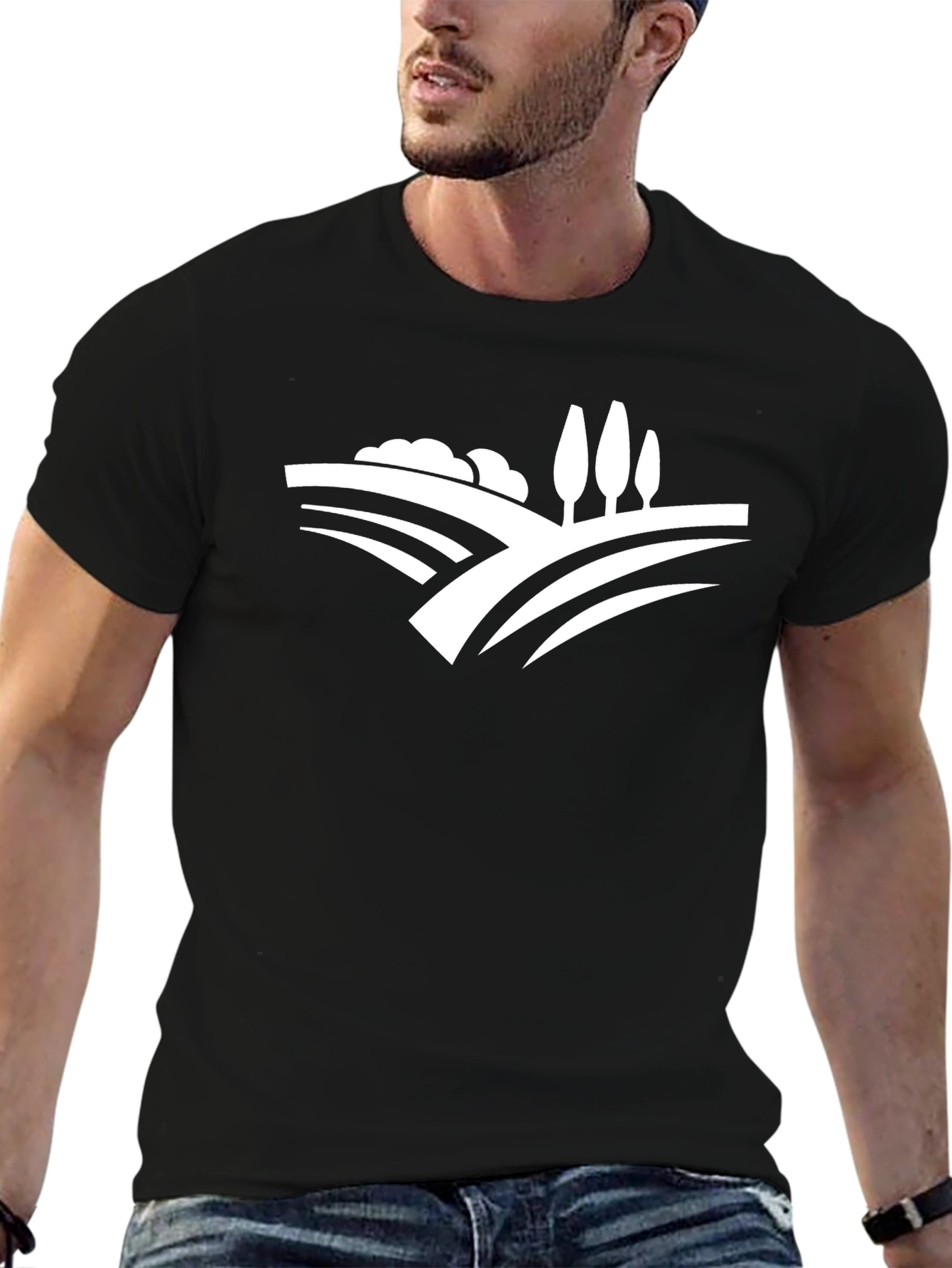 Nature Landscape Graphic Tee - Black Cotton T-Shirt