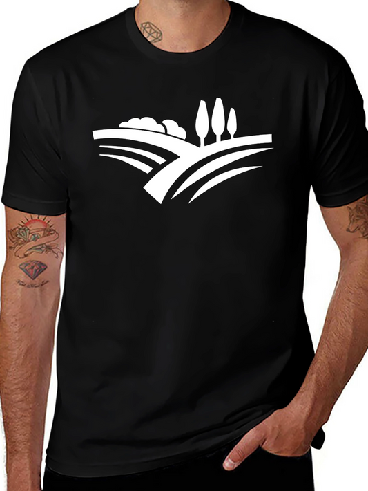 Nature Landscape Graphic Tee - Black Cotton T-Shirt