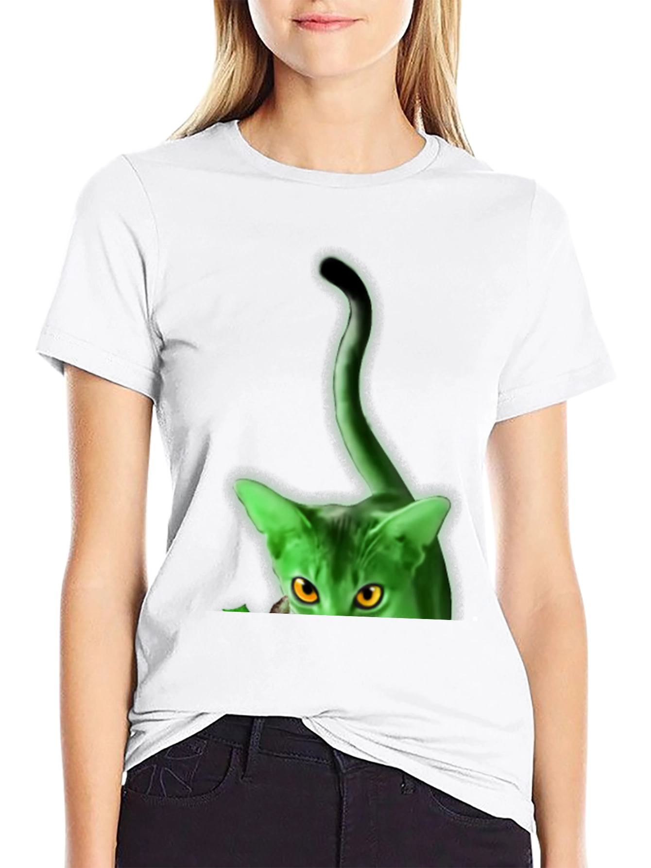 Green Glowing Cat T-Shirt