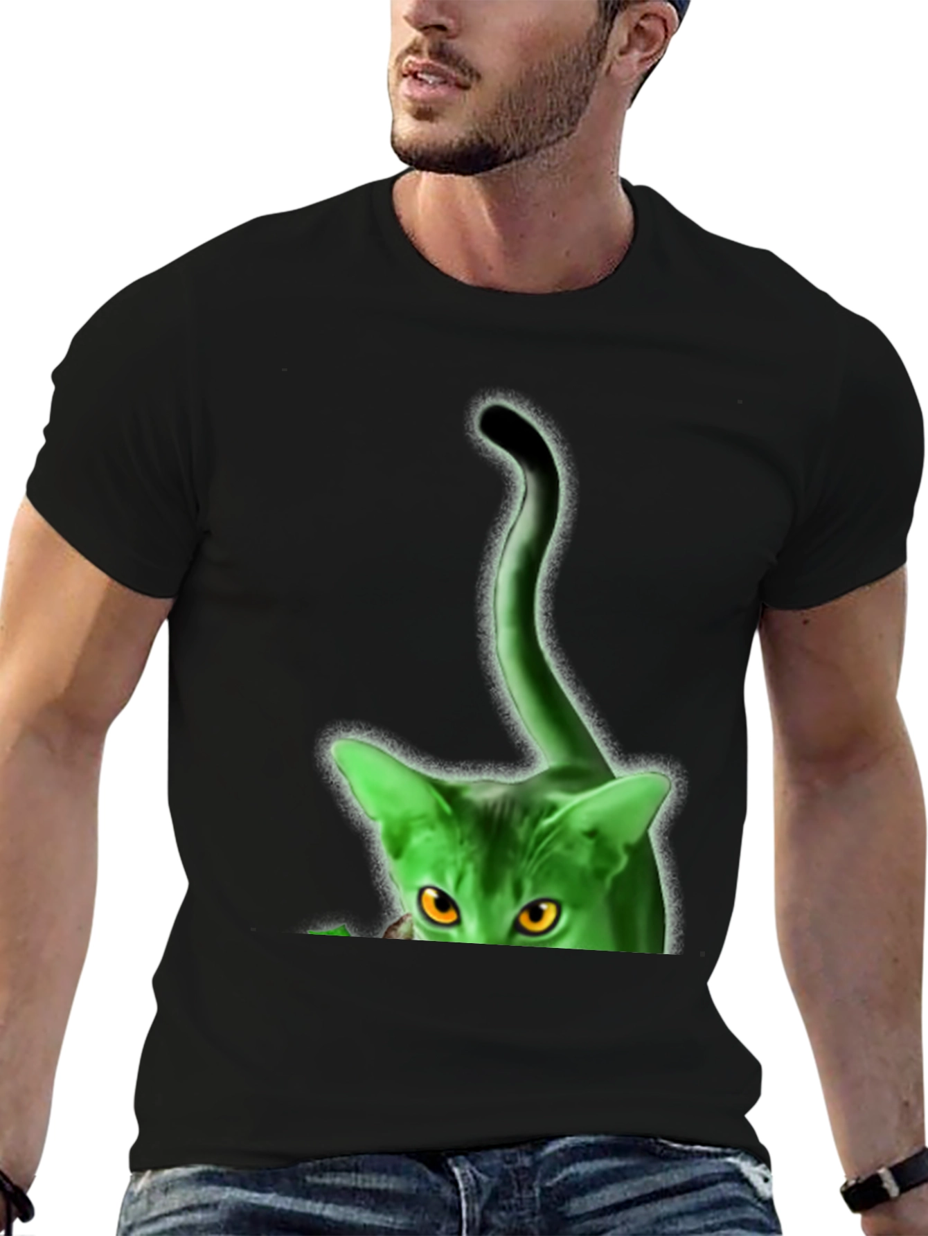 Green Glowing Cat T-Shirt