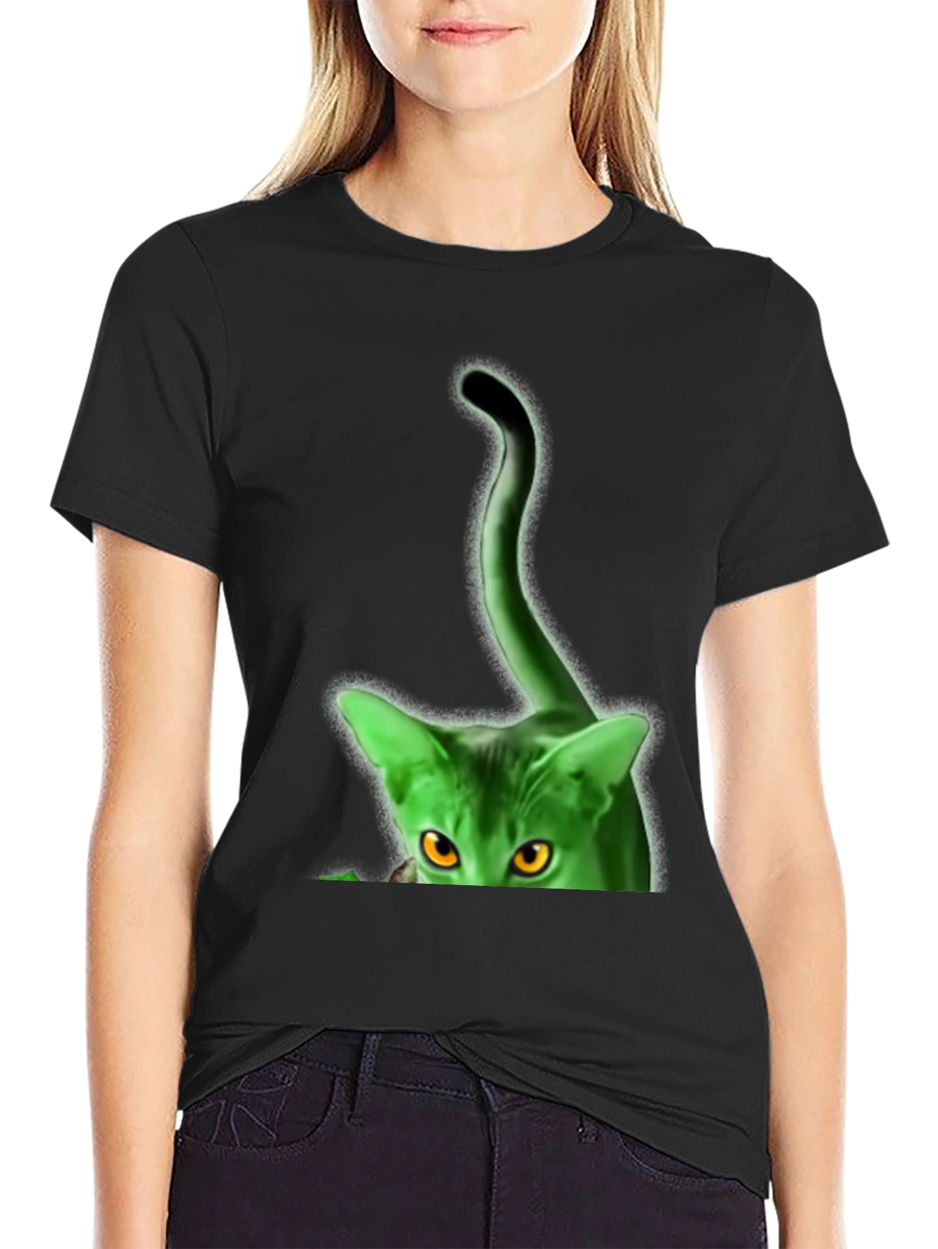 Green Glowing Cat T-Shirt
