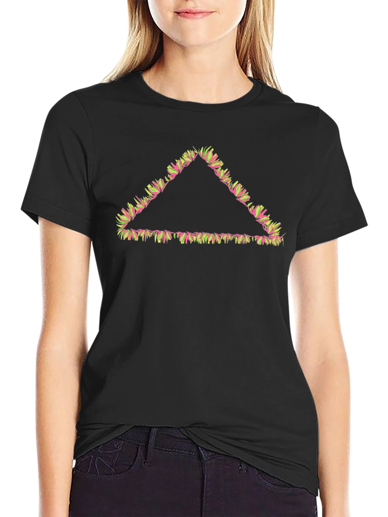 Floral Triangle Graphic Black T-Shirt