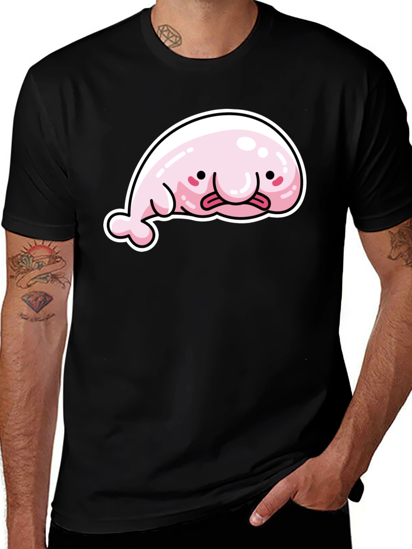 Funny Blobfish Graphic Black T-Shirt
