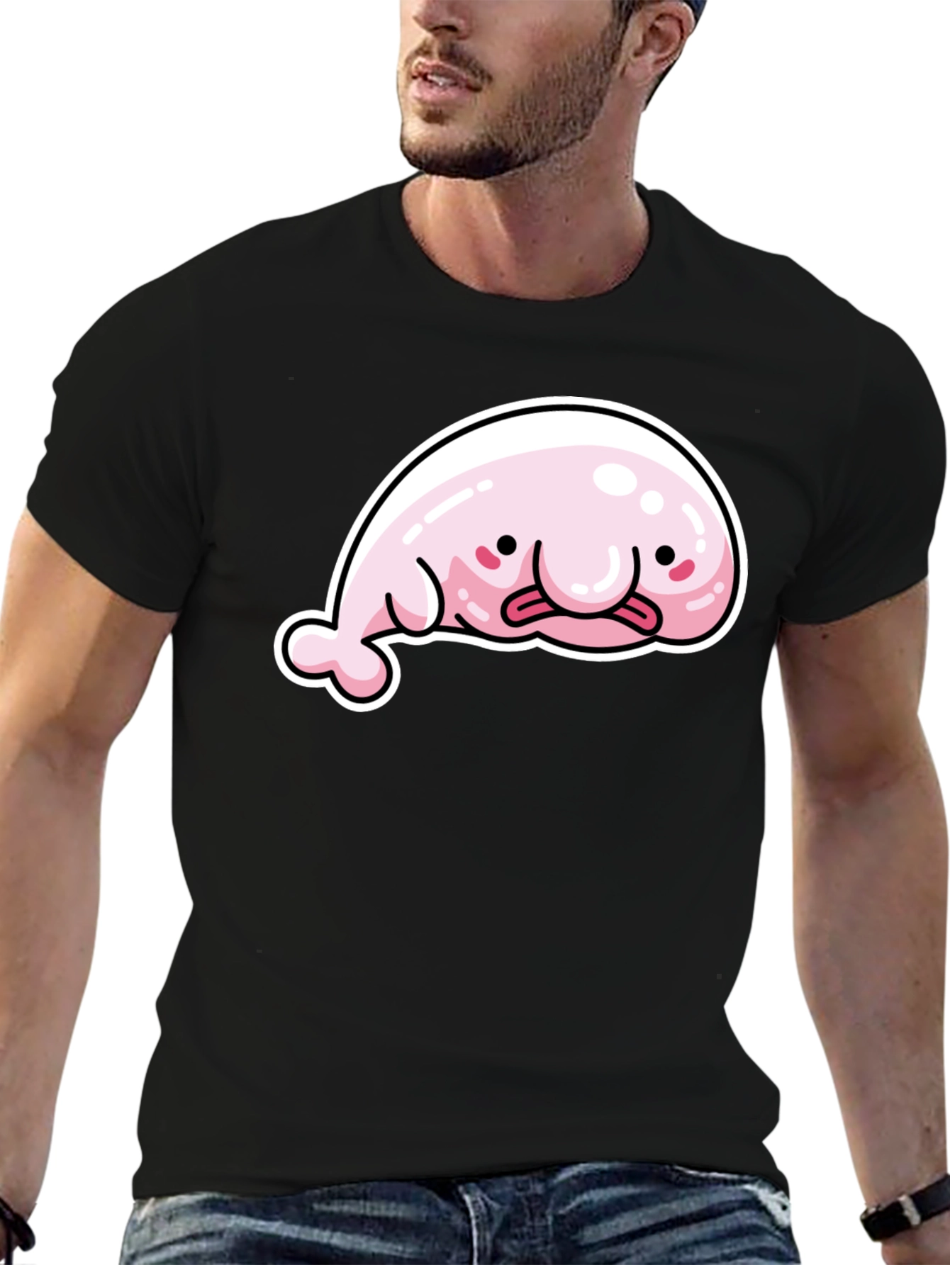 Funny Blobfish Graphic Black T-Shirt