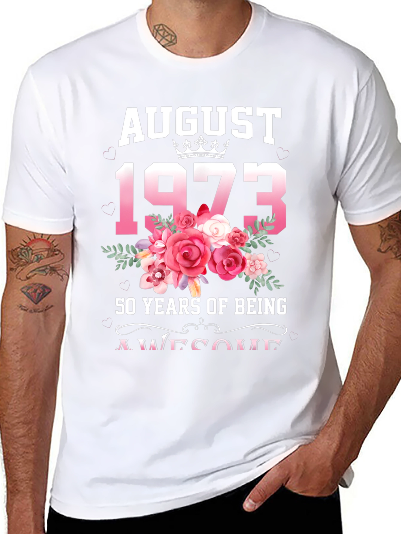 August 1973 50th Birthday Floral T-Shirt