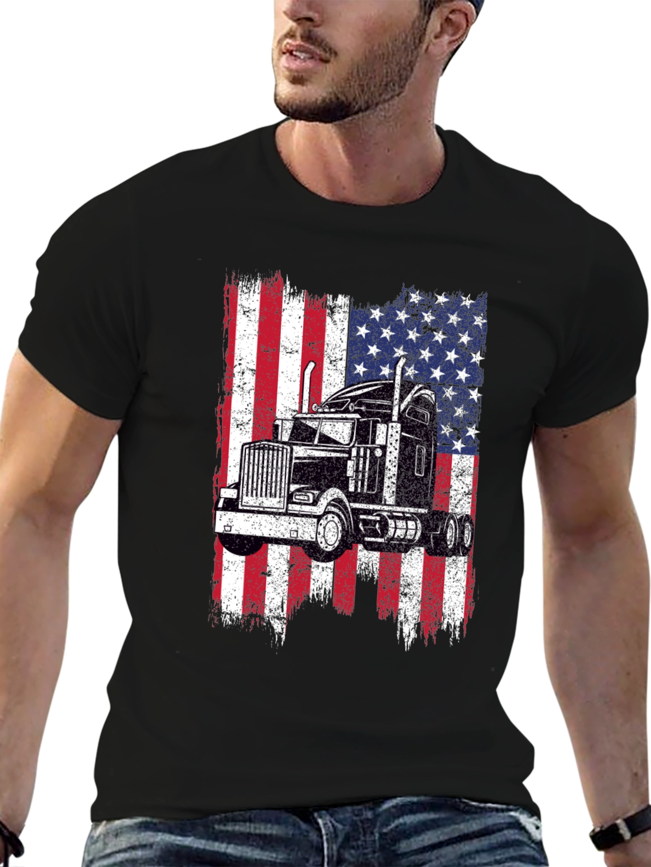 Trucker USA Flag T-Shirt - Patriotic Driver Tee