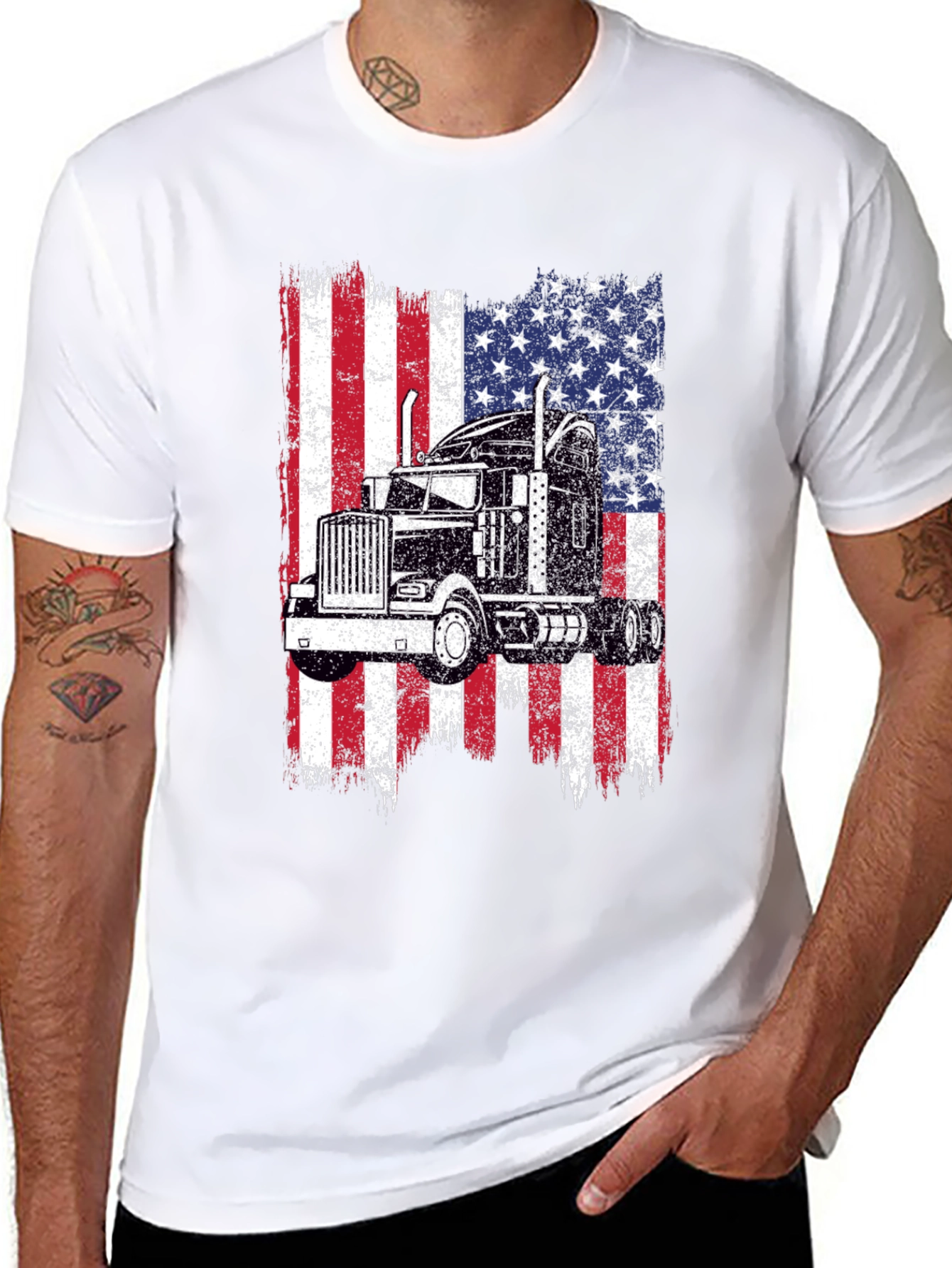 Trucker USA Flag T-Shirt - Patriotic Driver Tee