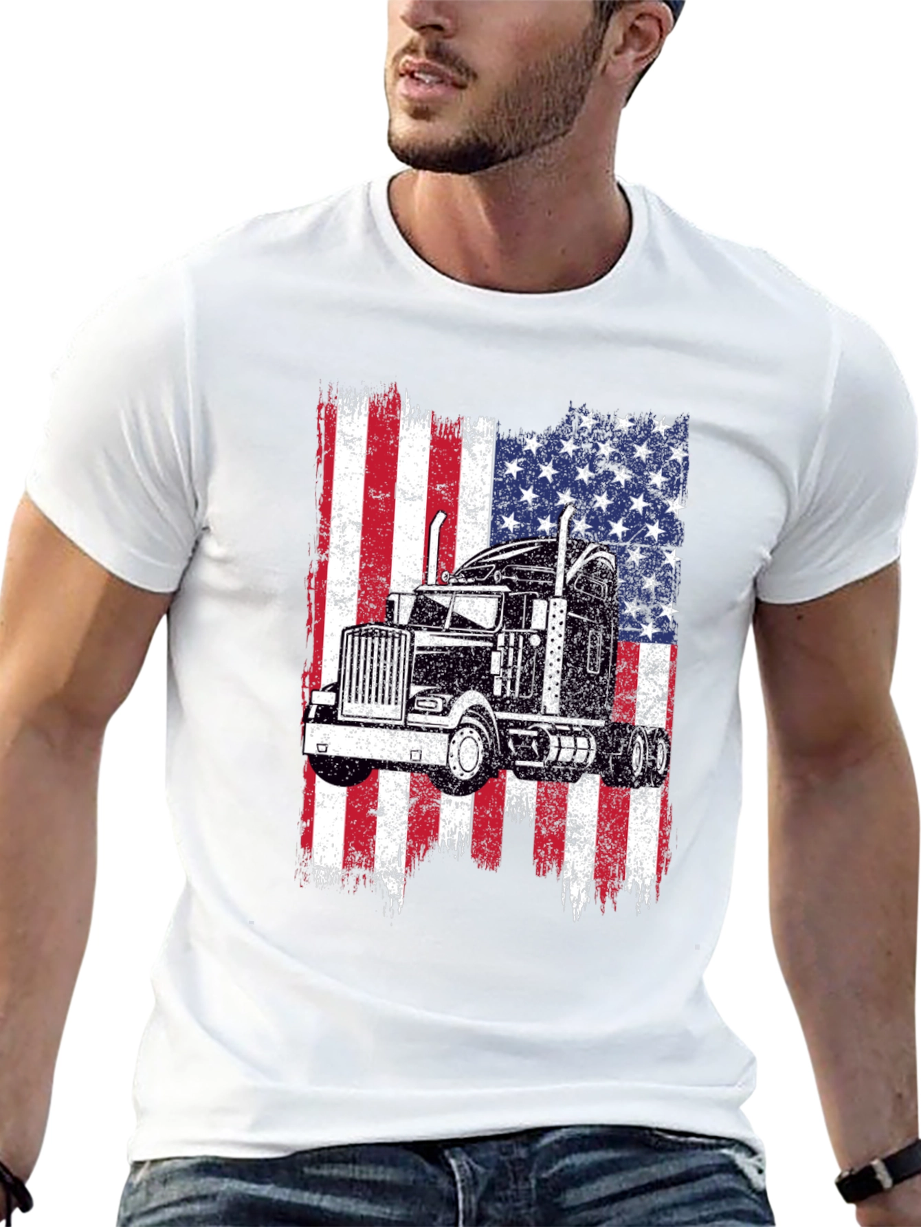 Trucker USA Flag T-Shirt - Patriotic Driver Tee