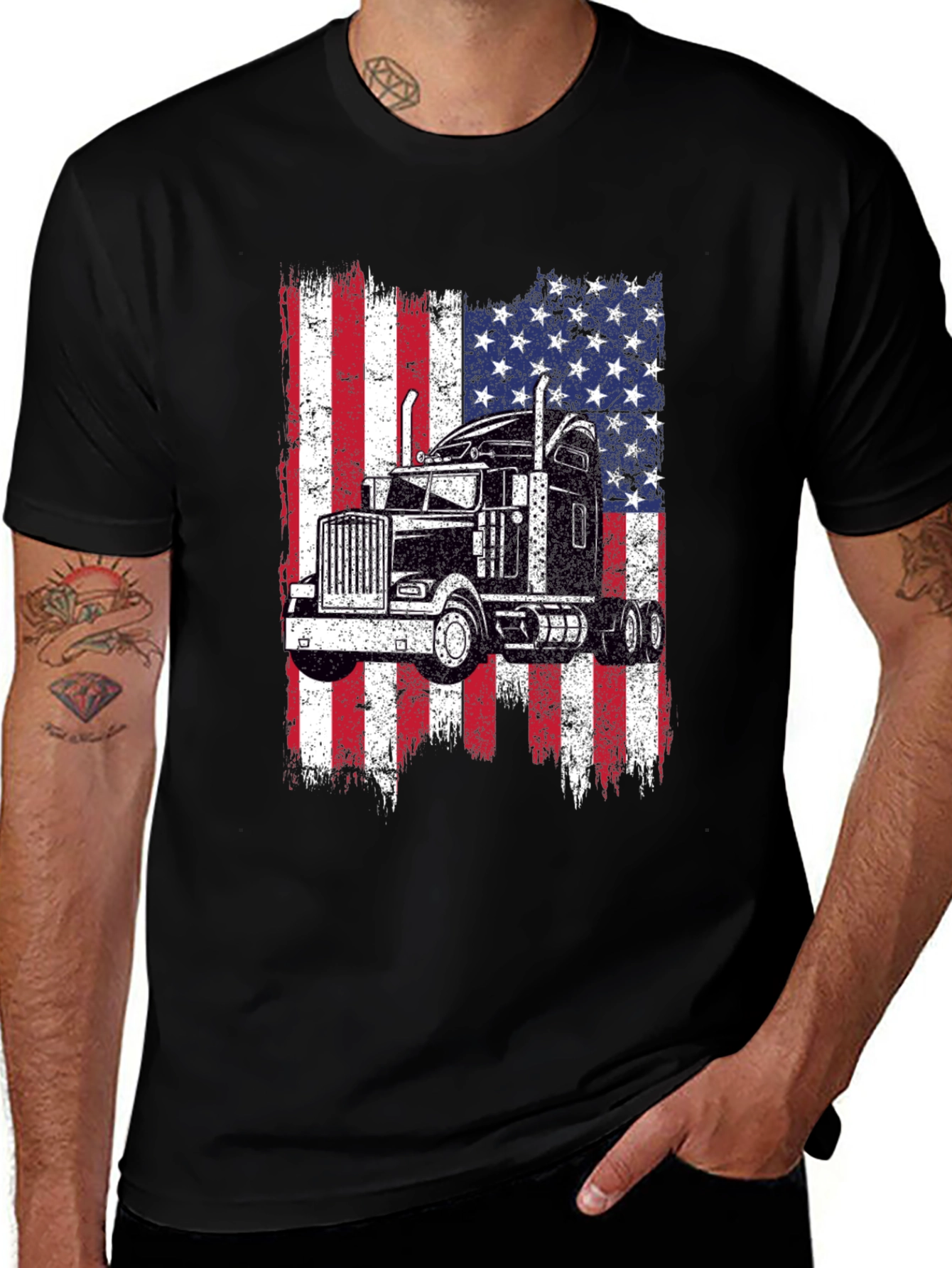 Trucker USA Flag T-Shirt - Patriotic Driver Tee
