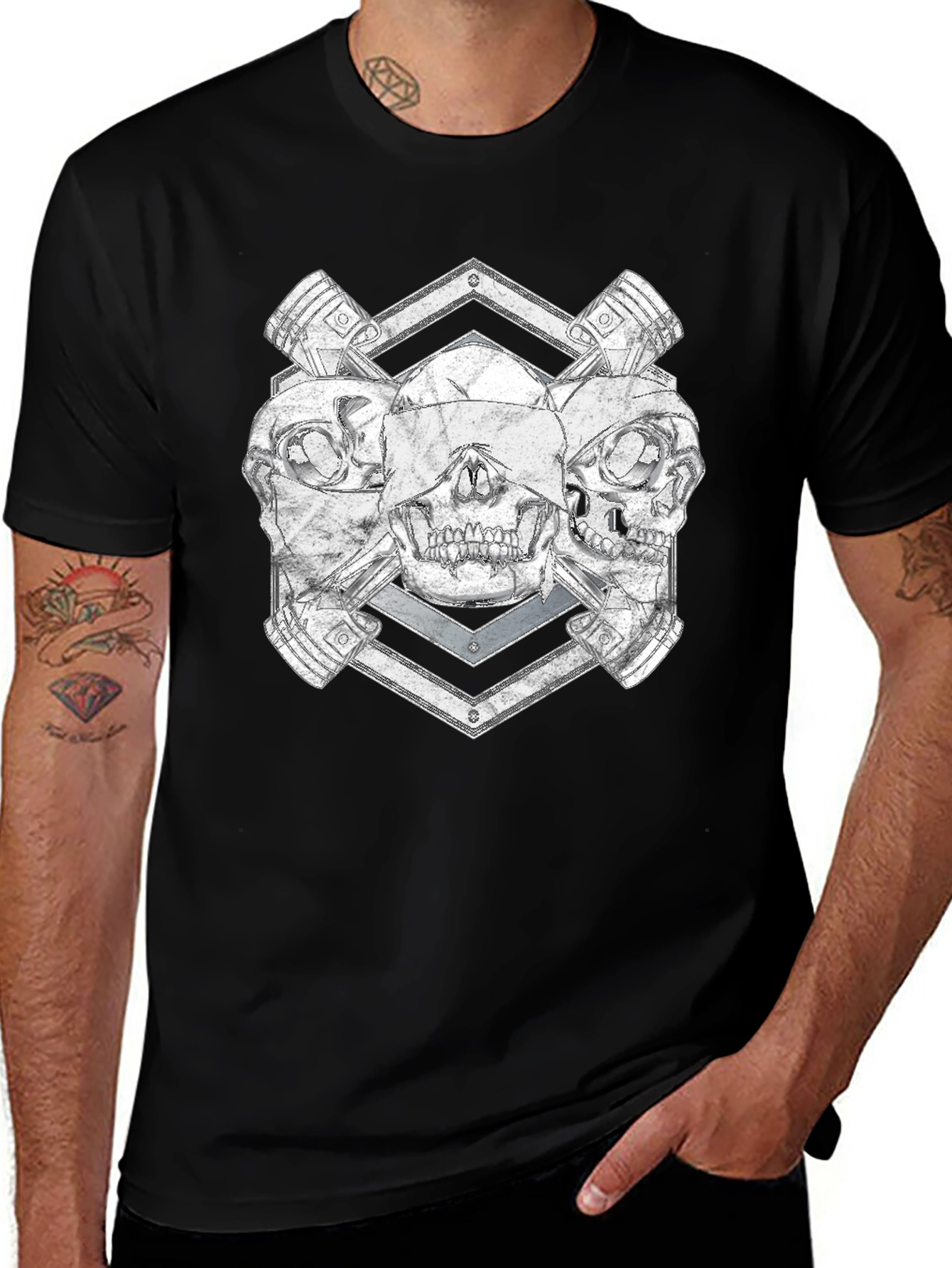 Skull and Pistons Graphic Tee - Rocker Style