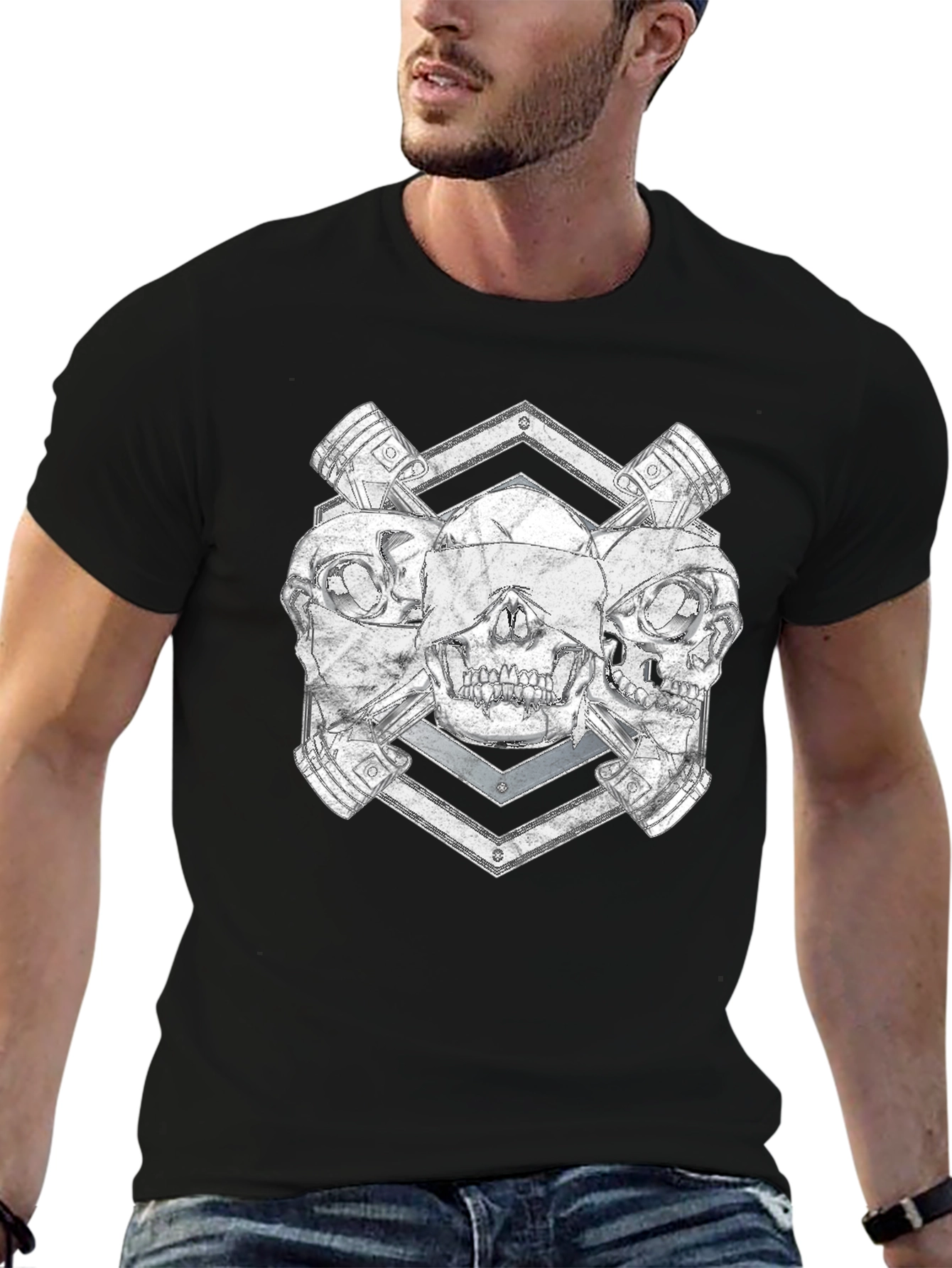 Skull and Pistons Graphic Tee - Rocker Style