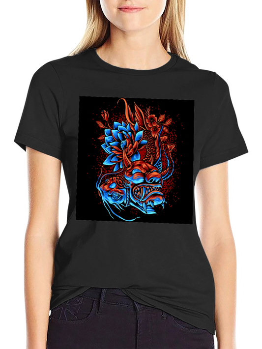 Dragon and Lotus Graphic Print T-Shirt