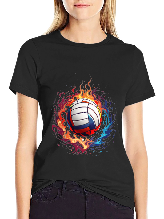 Flaming Volleyball Graphic Tee - Black
