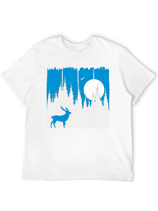 Nature Deer Graphic Tee - Mens Black Crew Neck