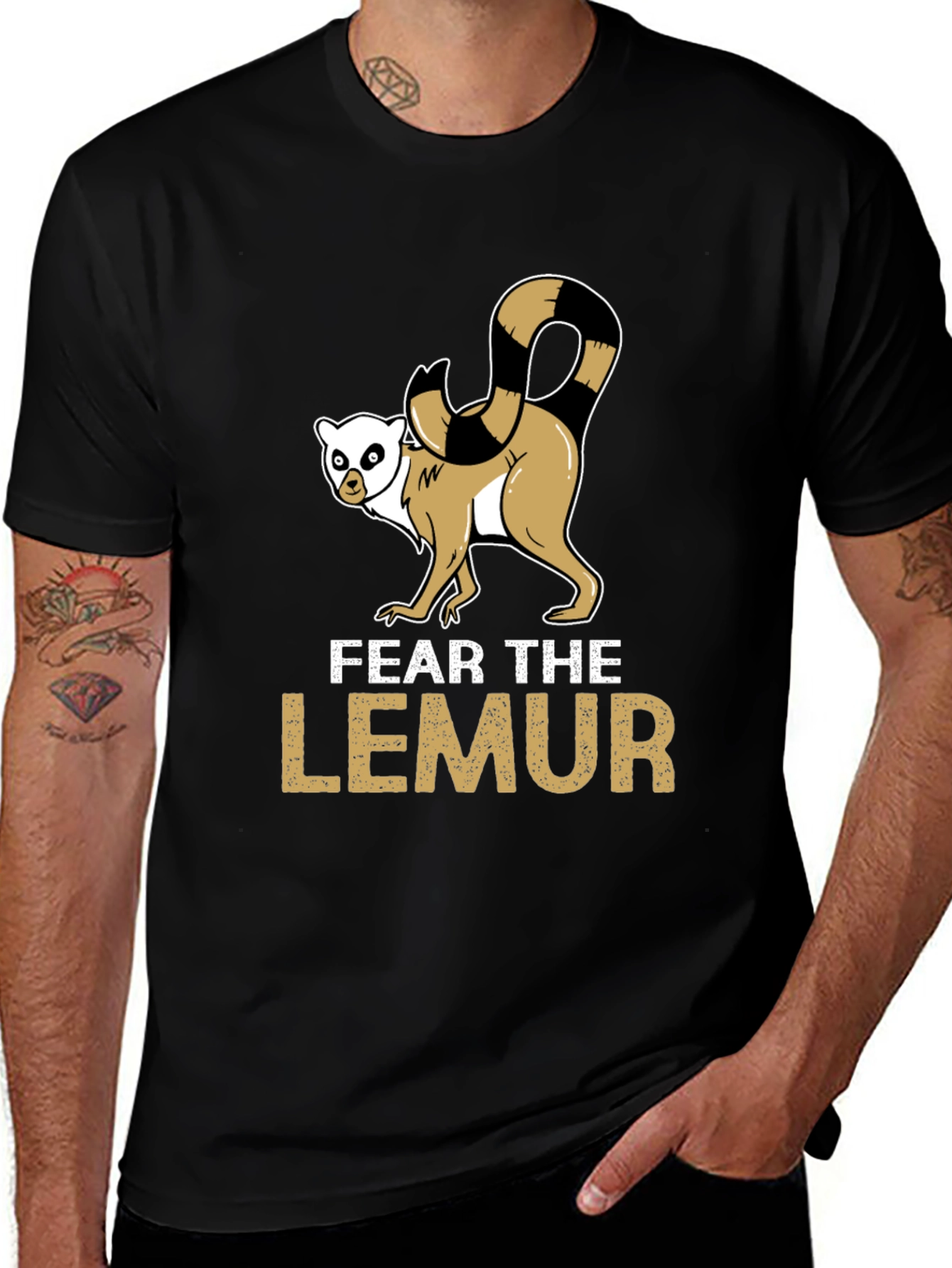 Fear the Lemur Graphic Tee - Black Cotton T-Shirt