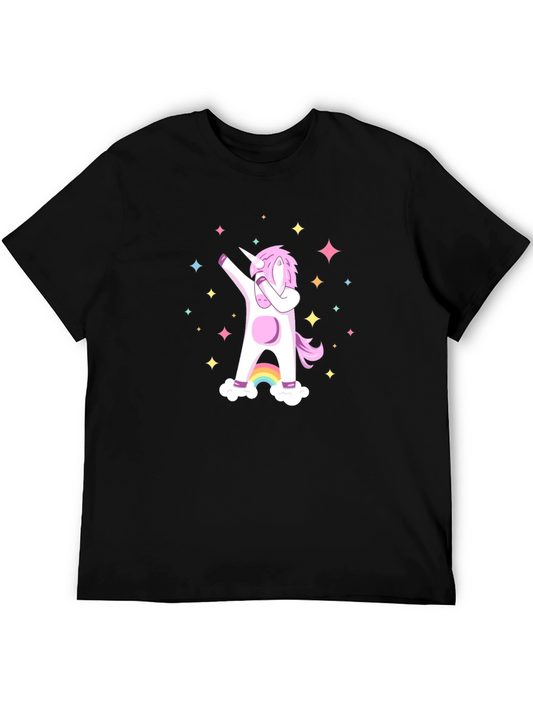 Dabbing Unicorn Graphic Tee - Black Cotton Casual Shirt
