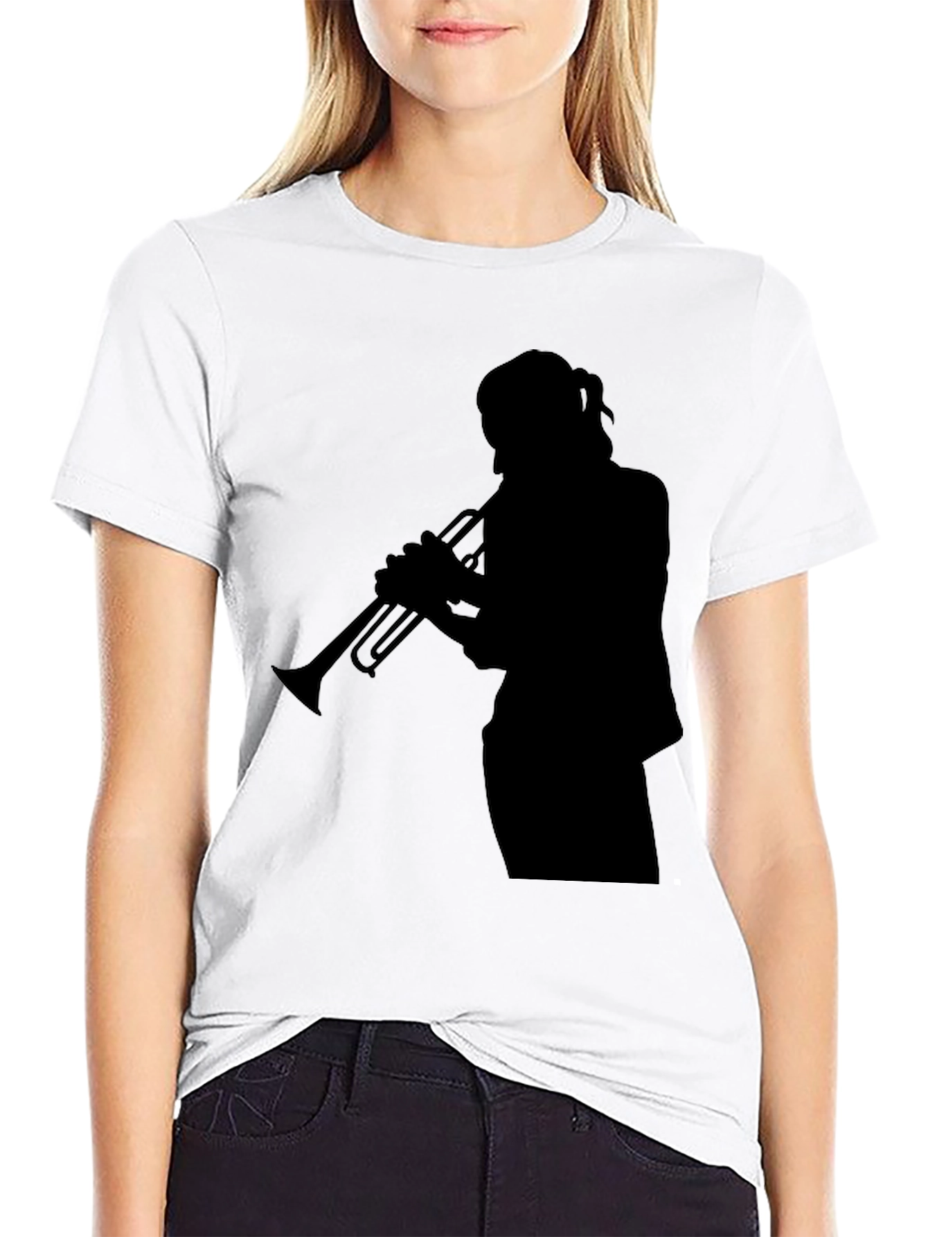 Trumpet Player Silhouette Graphic Tee - Black