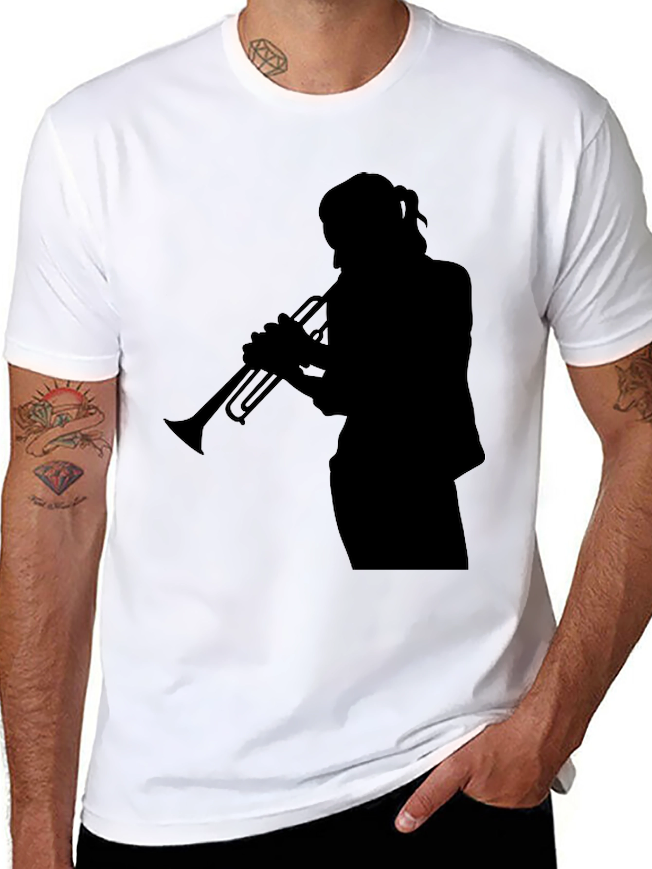 Trumpet Player Silhouette Graphic Tee - Black