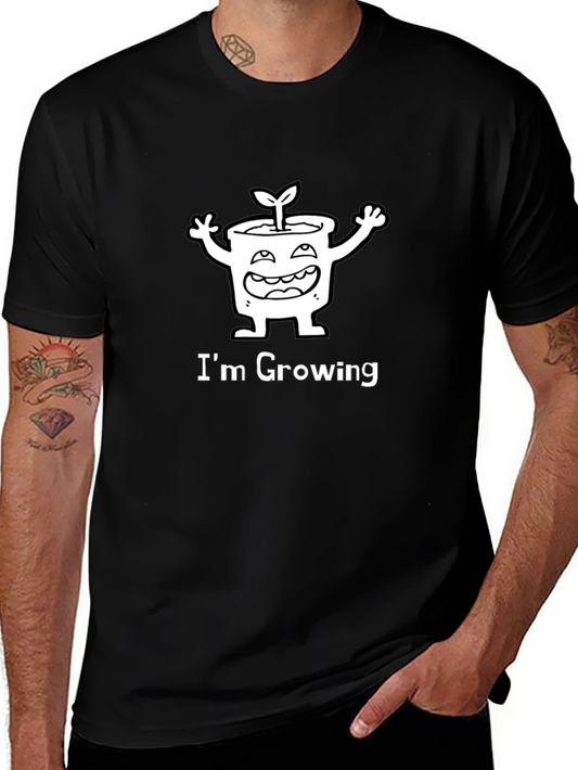 Im Growing Cartoon Plant Graphic Tee - Black