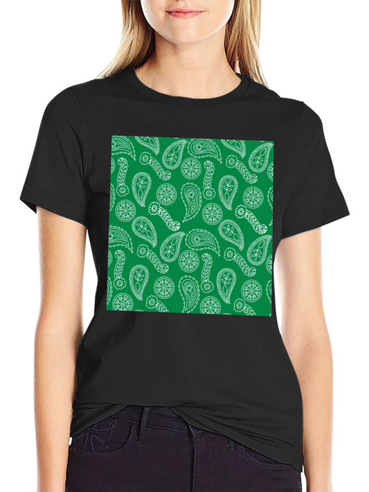 Paisley Pattern T-Shirt - Green and White Design