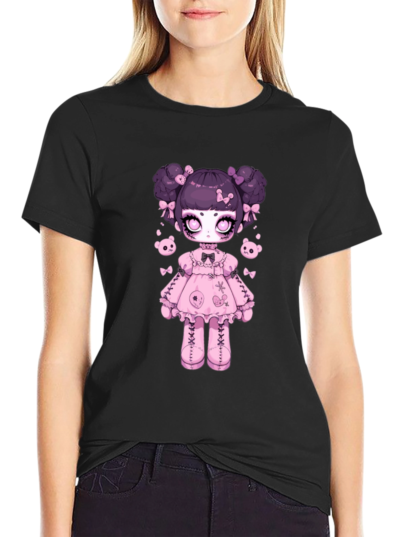Gothic Lolita Doll Graphic Tee - Black