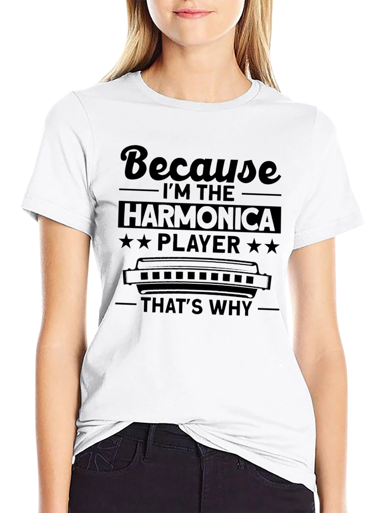 Harmonica Player T-Shirt - Black - Music Gift