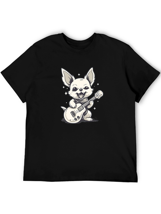 Dog Guitarist Graphic Tee - Black Cotton T-Shirt