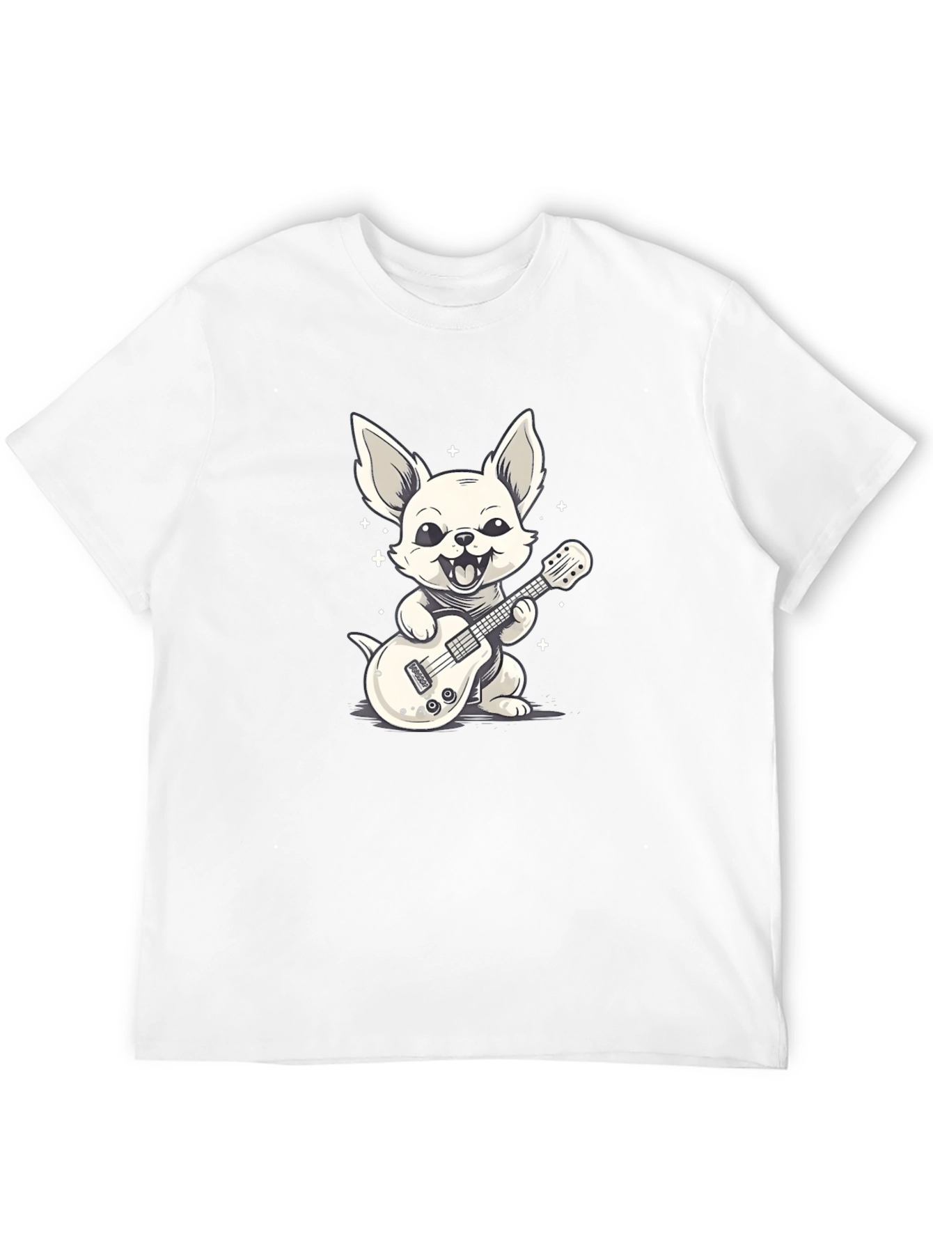 Dog Guitarist Graphic Tee - Black Cotton T-Shirt