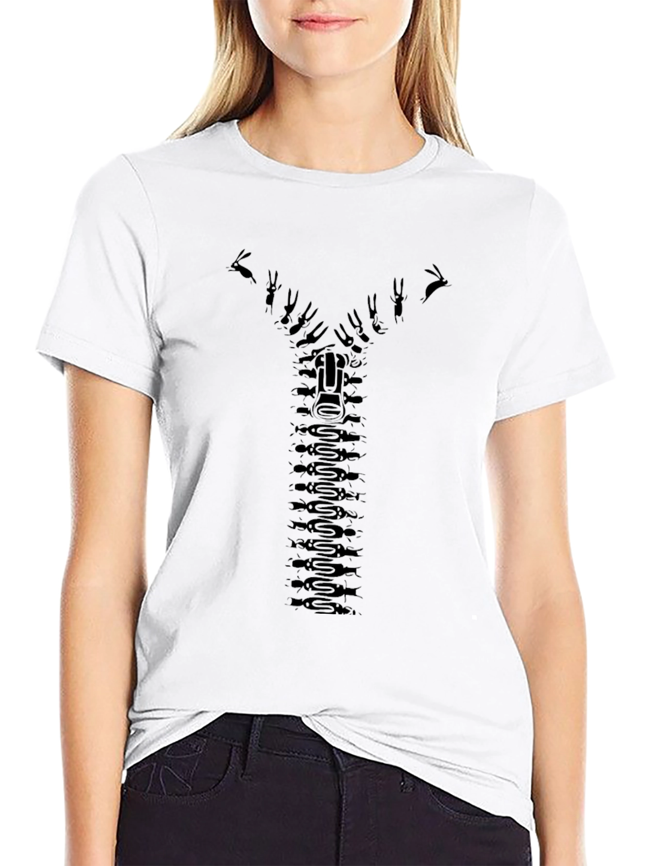 Ant Zipper Graphic Tee - Black