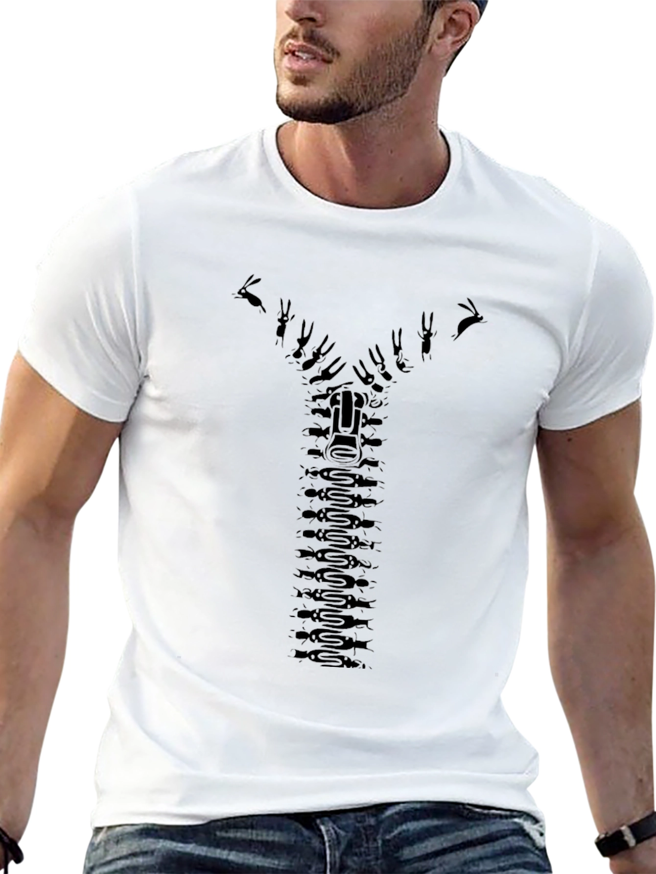 Ant Zipper Graphic Tee - Black