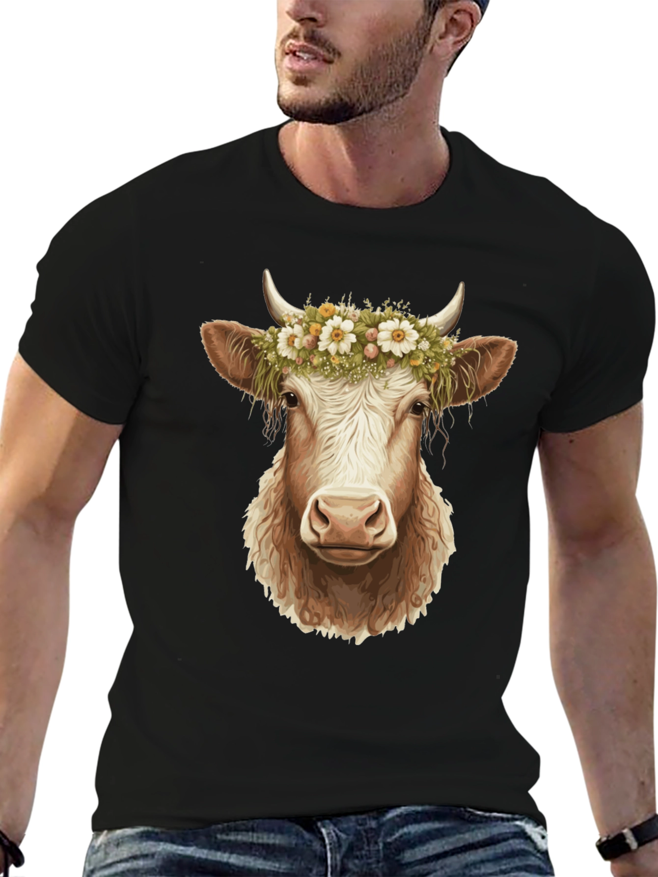 Cow with Flower Crown Graphic Tee