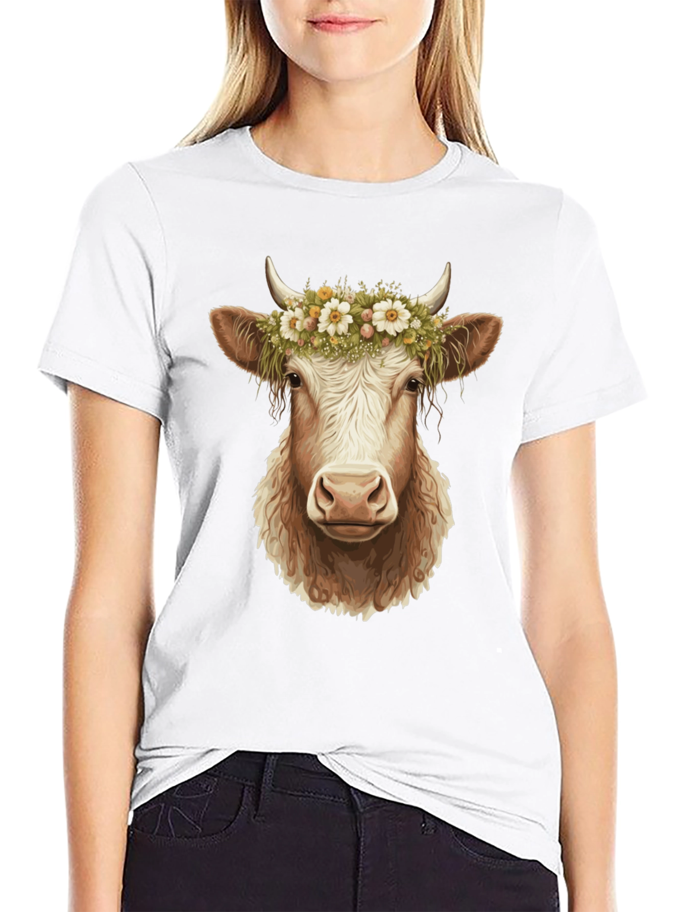 Cow with Flower Crown Graphic Tee